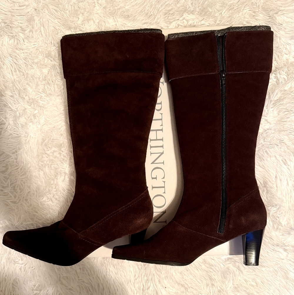 Suede Dark Brown Tall Zip Up Boots (10M)